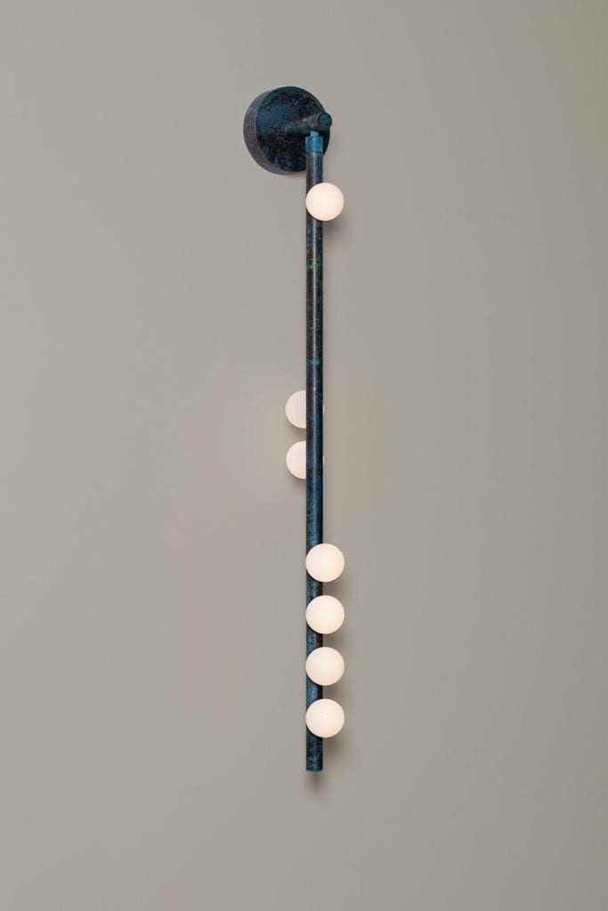 In verdigris and white glass
