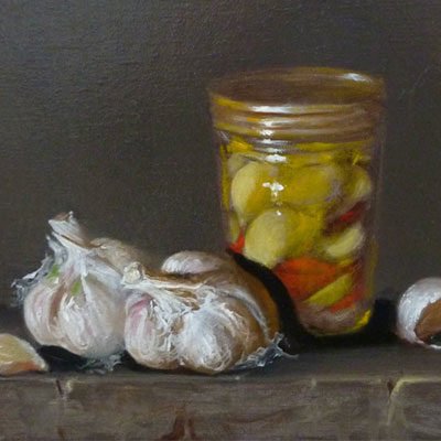 Painting of Garlic in Olive Oil