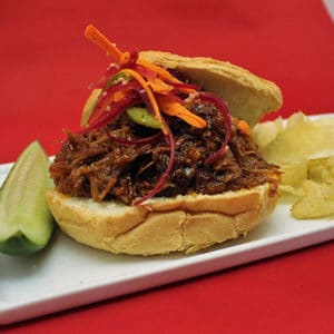 delicious looking pulled pork sandwich