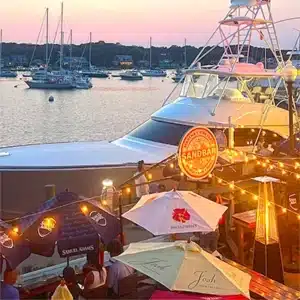 Sand Bar outside seating at sunset