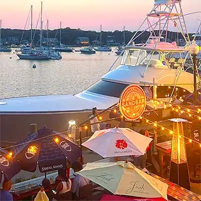 Sand Bar outside seating at sunset