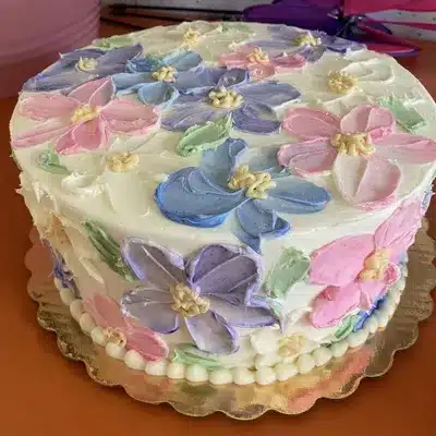 Birthday cake decorated with flowers